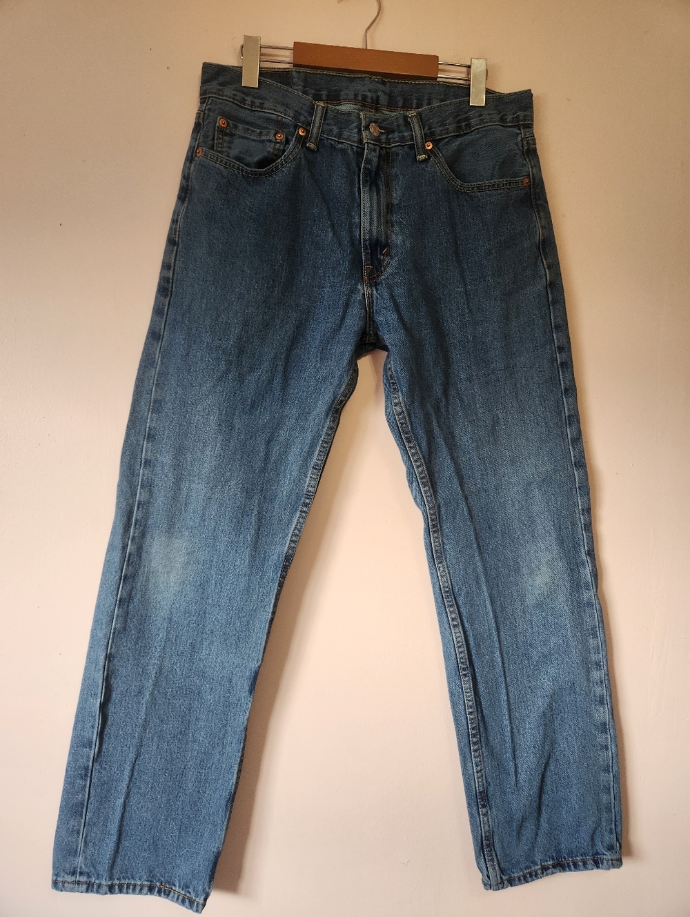 Levi's 505 Regular Fit Straight Leg Jeans Blue Medium Wash 33x32 Lived-In Grunge